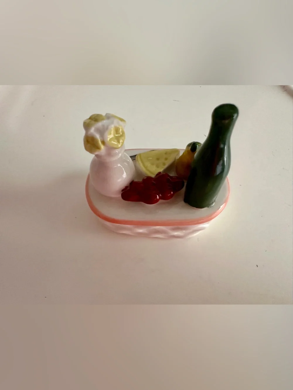 Anthropologie Tiny Stoneware Picnic Basket Trinket Box NWT